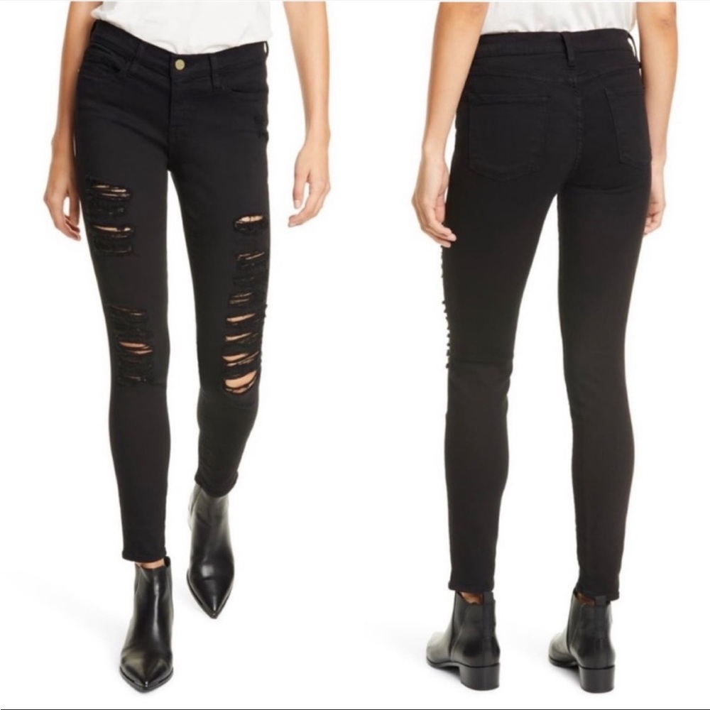 Frame Denim | NWOT Le High Skinny Black Torn Jeans, Size 31
